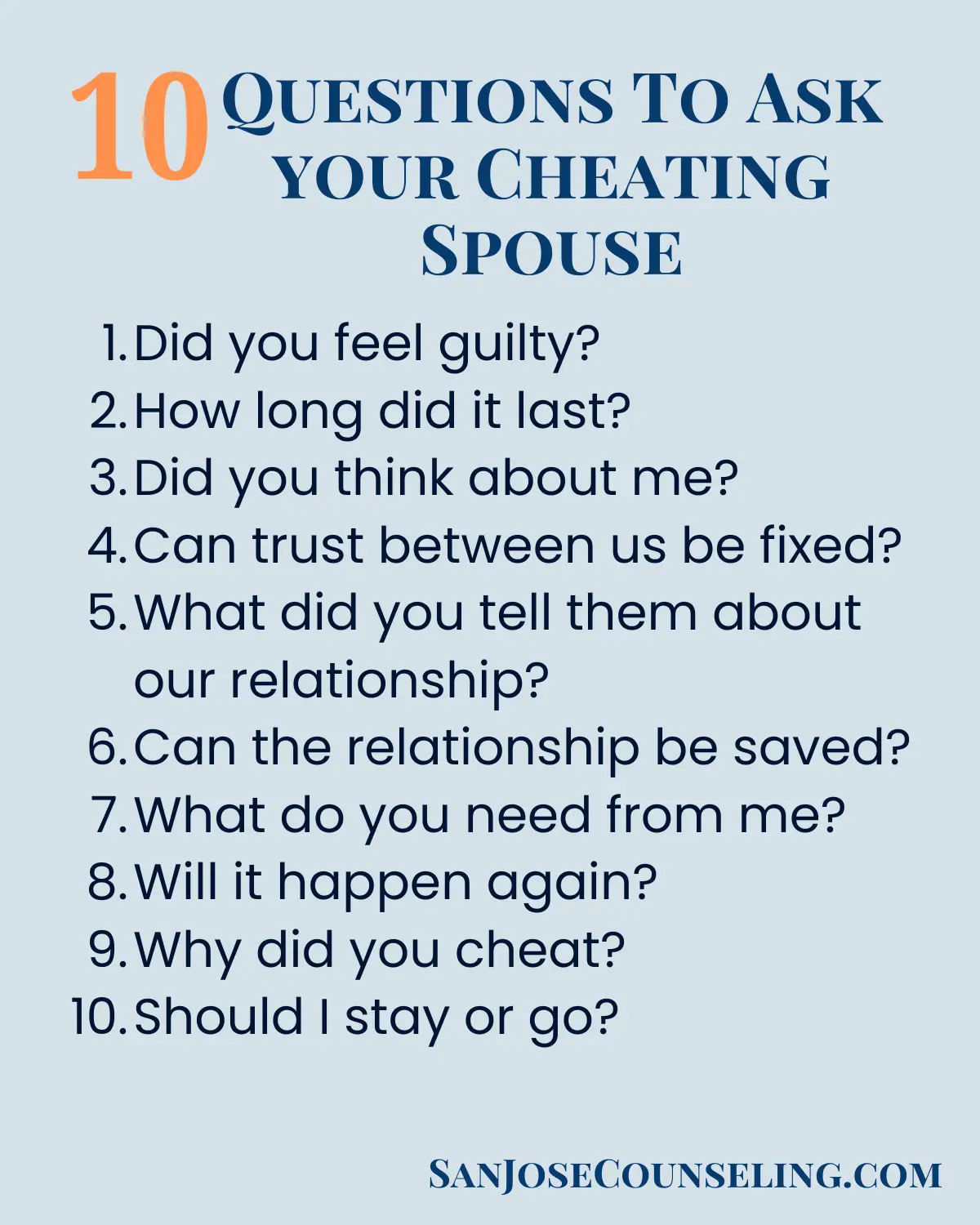 10 Questions to ask your cheating spouse